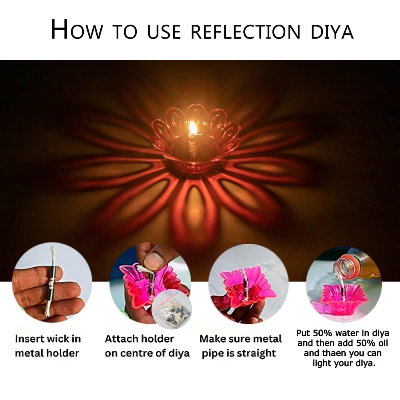 3D Reusable Reflective Shadow Colourful Diya (Pack of 12/24)